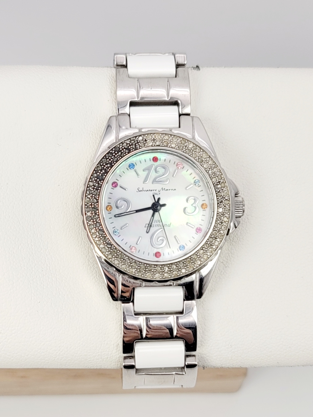 Salvatore Marra SM-6513 100 Diamond Mother of Pearl Ceramic Women’s Watch